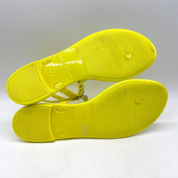 STUART WEITZMAN Goldie Pearl Crystal Jelly Sandals Womens 8 Neon Yellow T-strap - Picture 9 of 12